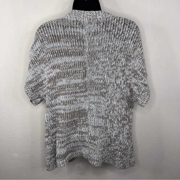 Wool Blend Beige White Knit Sweater Short Sleeve Open Front Medium Old Navy - Picture 5 of 9